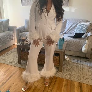 NWOT ✨ White Feather Trim Dress Pant Size S (selling matching blazer separately)